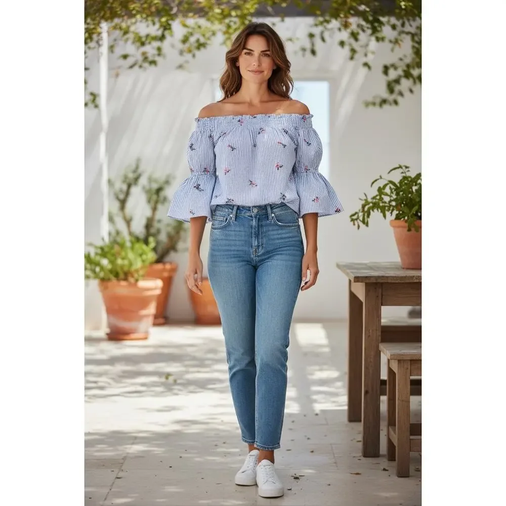 White House Black Market Off Shoulder Shirt Size Small - Picture 7 of 7
